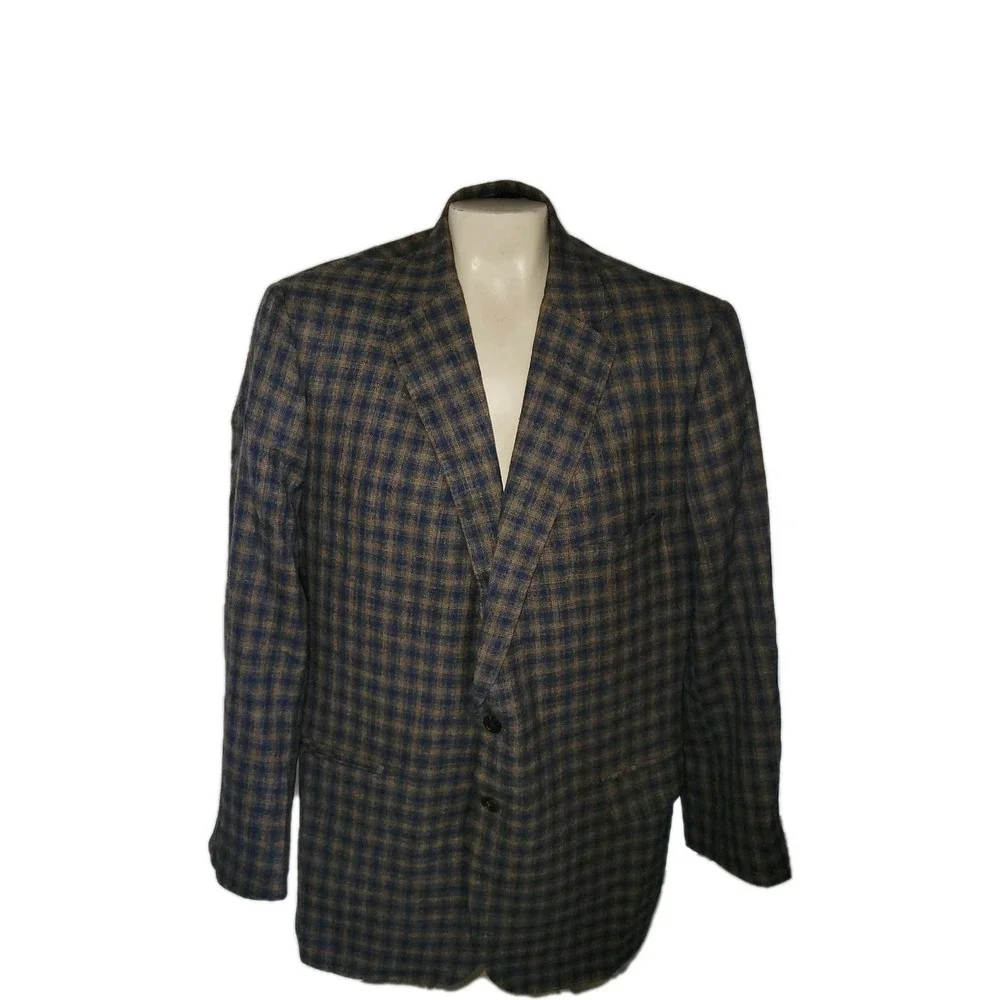 Holland & Sherry Plaid Blue Wool Blazer Balani Suit‎ Jacket 42 Office Career